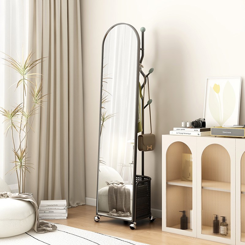 可移动镜子穿衣镜衣帽架一体家用卧室落地试衣镜旋转挂衣架全身镜