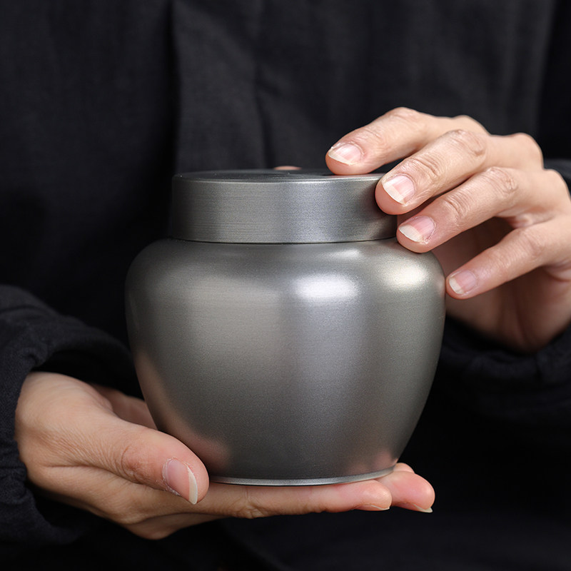 高纯度锡罐茶叶罐 密封茶仓 储茶罐 200克装缸形茶仓 仿古散茶罐