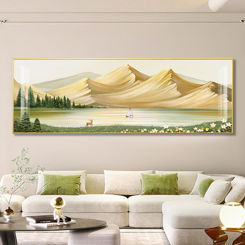 山水风景客厅装饰画日照金山沙发背景墙挂画侘寂风高级感横幅壁画