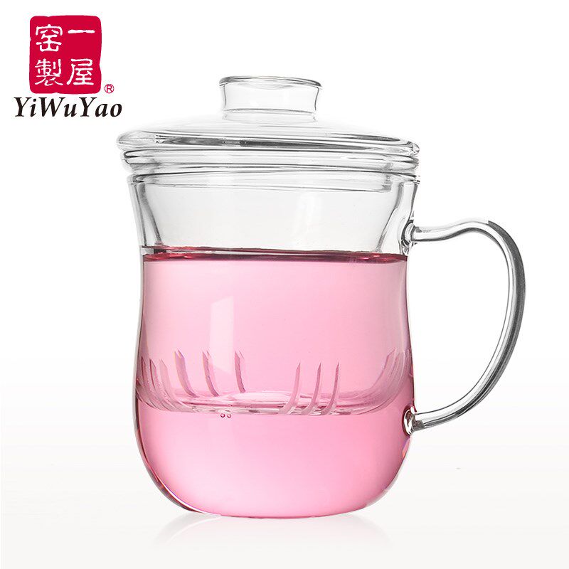 一屋窑三件式泡花茶杯窈窕杯子耐热玻璃带盖创意过滤办公室喝水杯