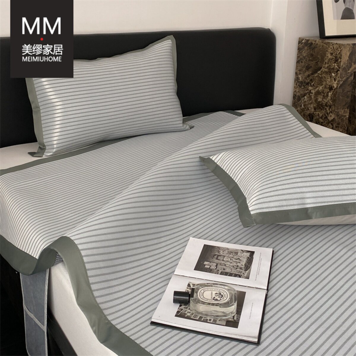 可水洗凉席三件套冰丝席条纹夏季空调软席子1.8m床1.5m米可折叠