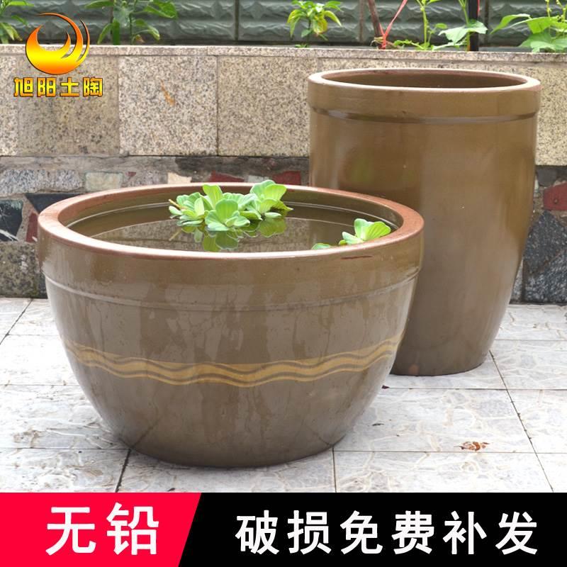 土陶复古造景养鱼睡莲粗陶腌菜腌肉发酵老式陶瓷家用中式大储水缸