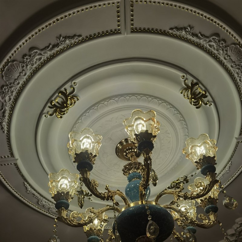 法欧式奢华别墅挑两层客厅石膏顶棚吊顶线条1.5米仿PU灯盘