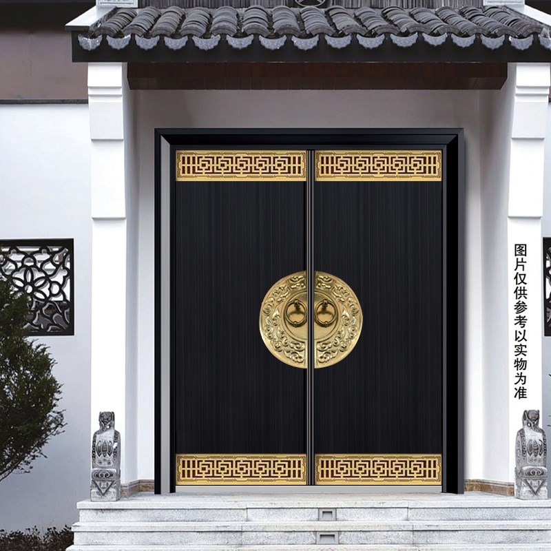 仿古中式别墅铜门农村院子入户大门锌合金自建房对开双开子母门