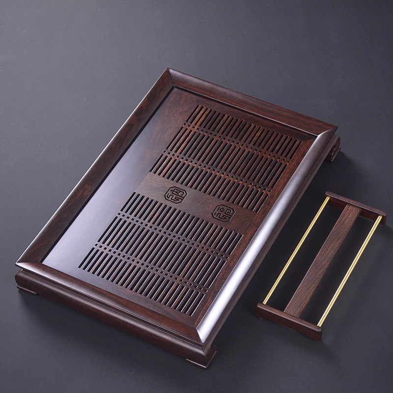 黑檀木茶盘家用套装 大号实木茶托功夫茶具 黑紫檀纳福抽屉式茶台