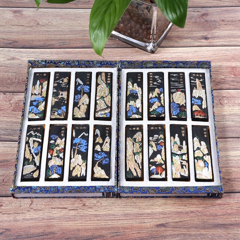 歙县老胡开文非遗礼品墨锭墨块墨条收藏墨松烟墨礼品黄山风景图套