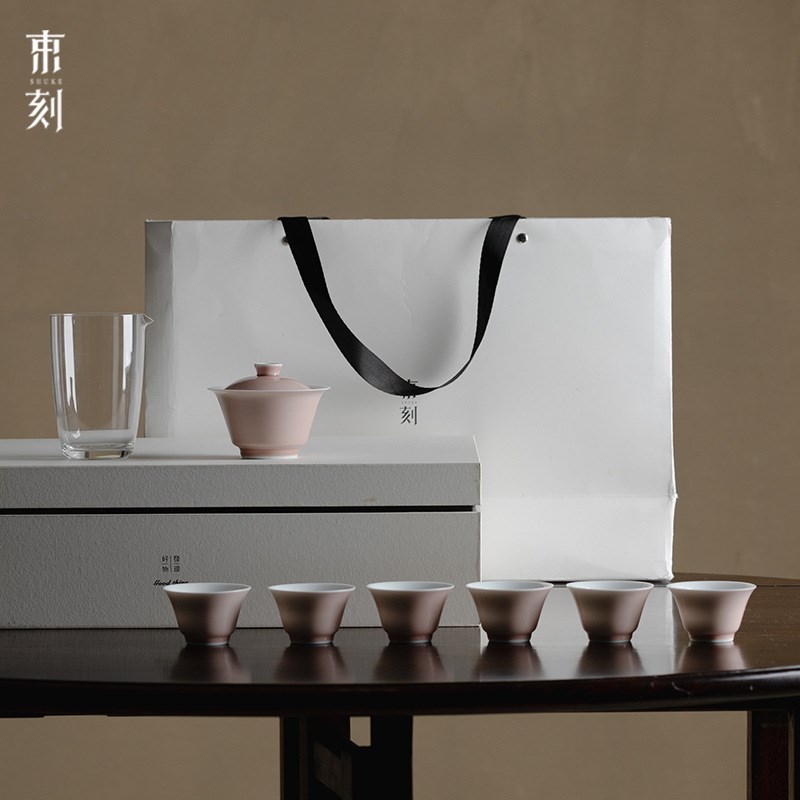 束刻新品岩茶盖碗功夫茶具套组多人纯色中式家用客厅泡茶碗茶杯