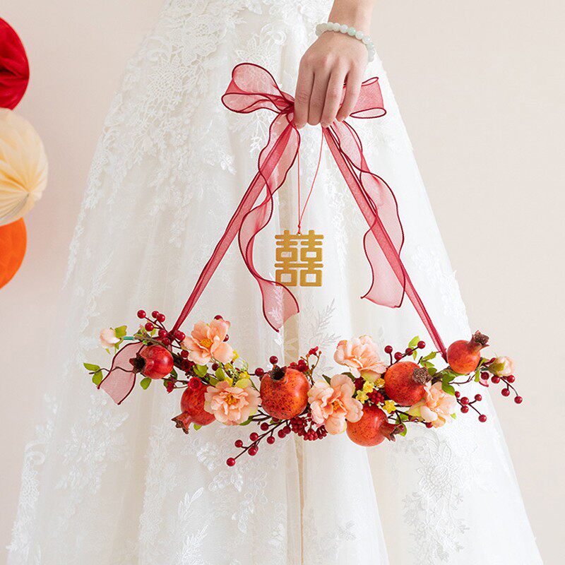 结婚布置婚房装饰品客厅卧室大门挂饰婚礼喜字花环背景墙挂