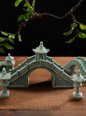 仿真小石桥小船摆件假山流水盆景园艺花卉景观造景迷你桥装饰摆设