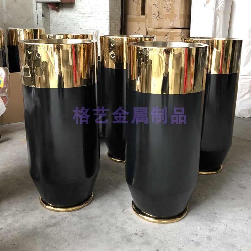 不锈钢花瓶 彩色花器落地花盆 双色花钵 金属花箱商业中心配饰