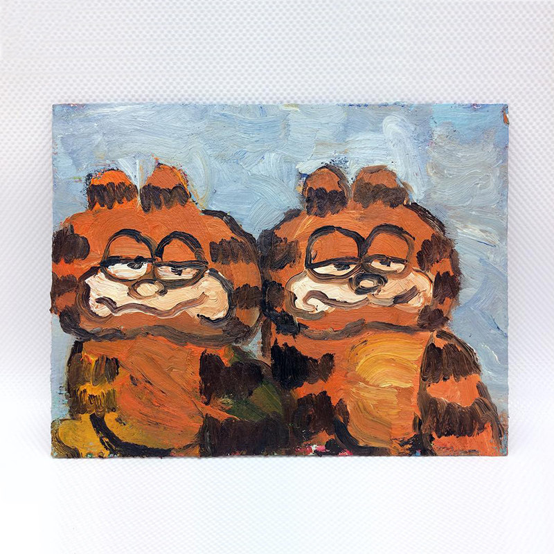 悠个 现代纯手绘油画卡通动物艺术油画卧室装饰画玄关画客厅挂画