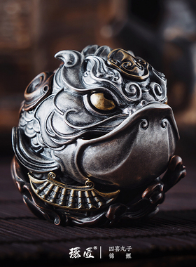 琢匠锦鲤摆件家居装饰办公室桌面高级铜工艺品鲤鱼跃龙门手把件