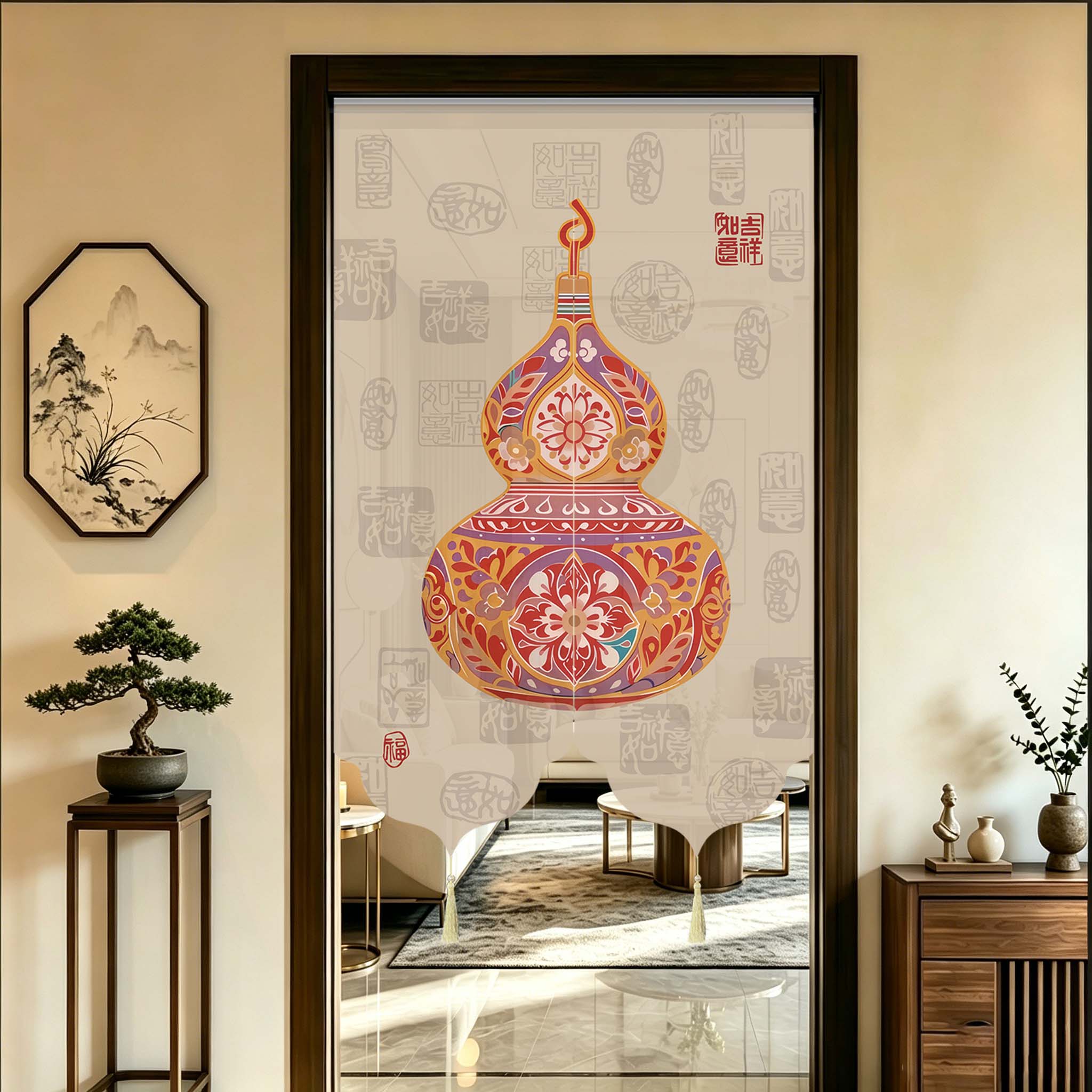 福禄免打孔隔断化解门对门门帘