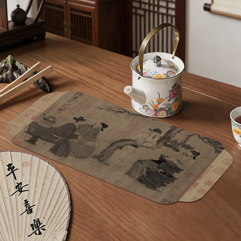 典侘寂风禅意古画小尺寸棉麻茶席