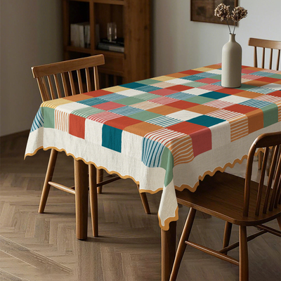 新款高档方格防水防油棉麻桌布布艺长方形茶几餐桌办公桌专用定制