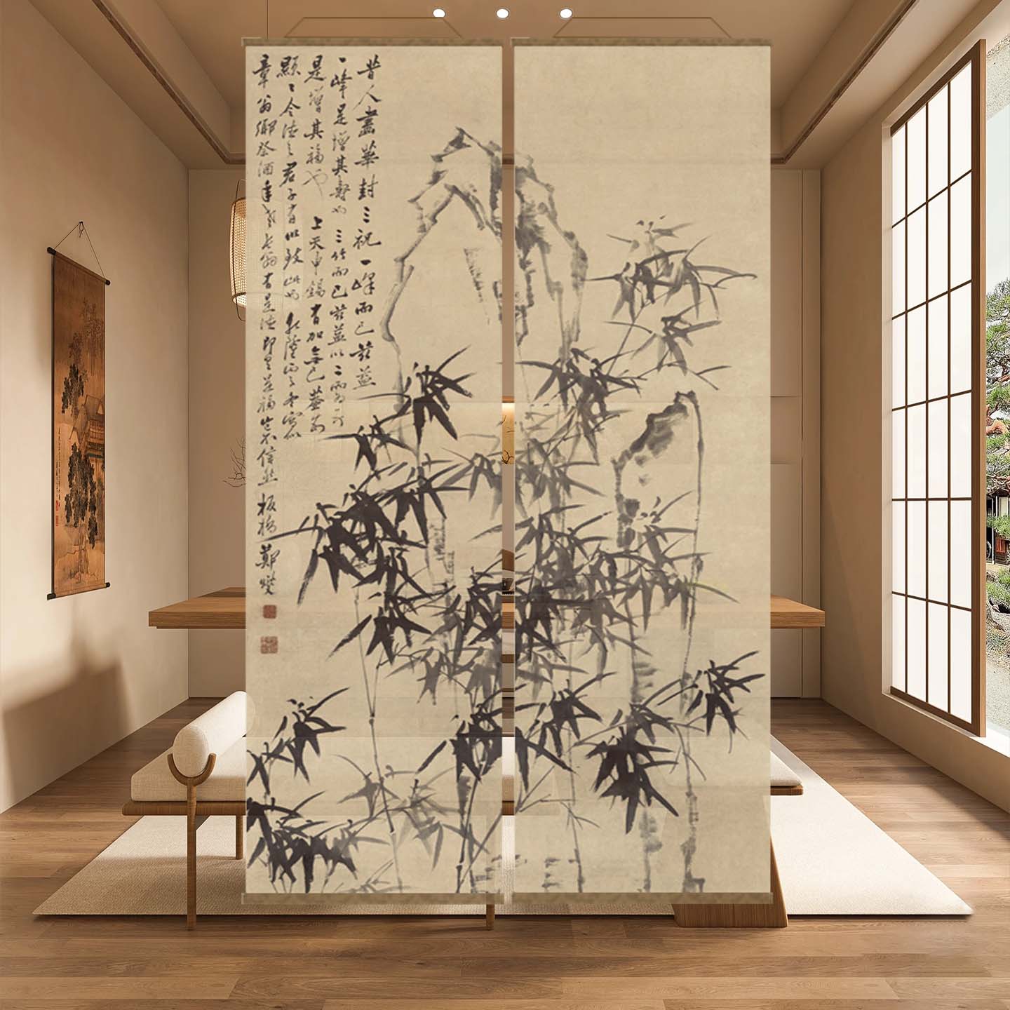 新中式禅意玄关隔断挂帘