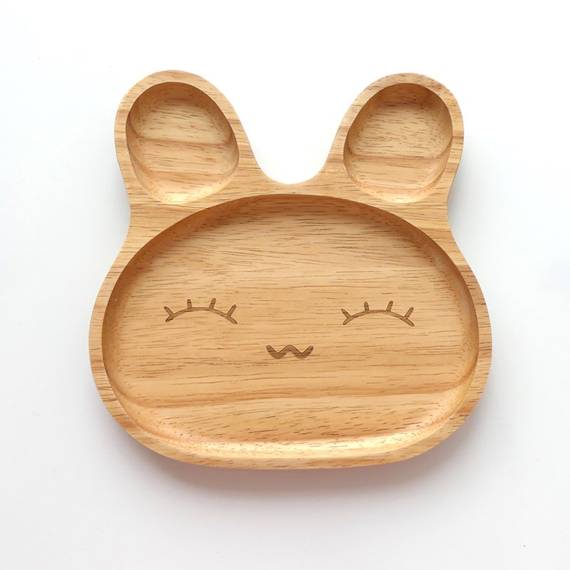 厂价直销 实木卡通儿童餐盘可爱分格木托盘创意点心盘木餐具20CM