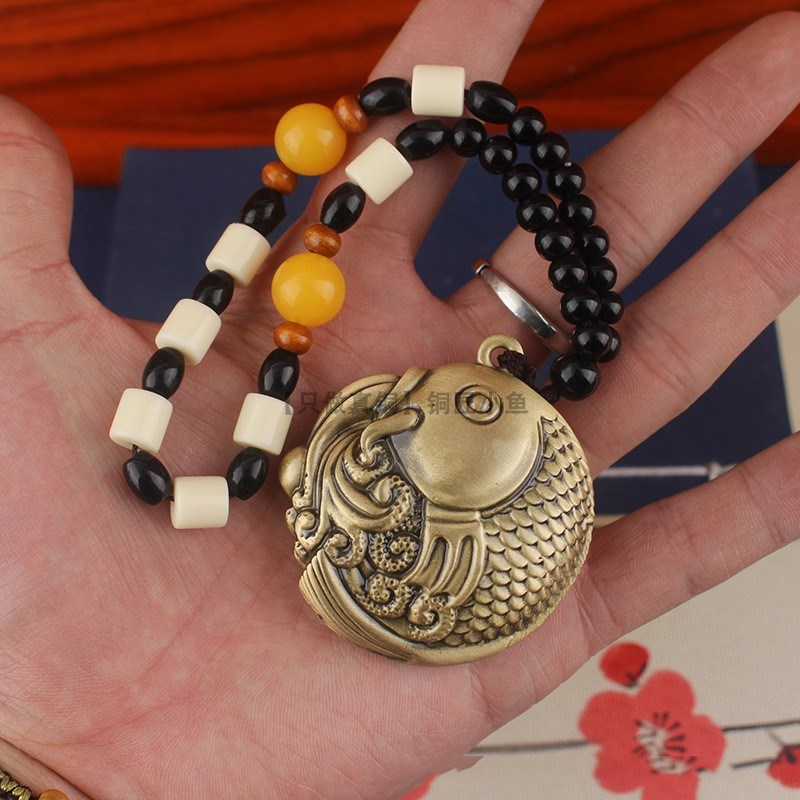 纯黄铜鲤鱼跃龙门文玩手把件年年有余汽车载挂件中控台后视镜挂饰