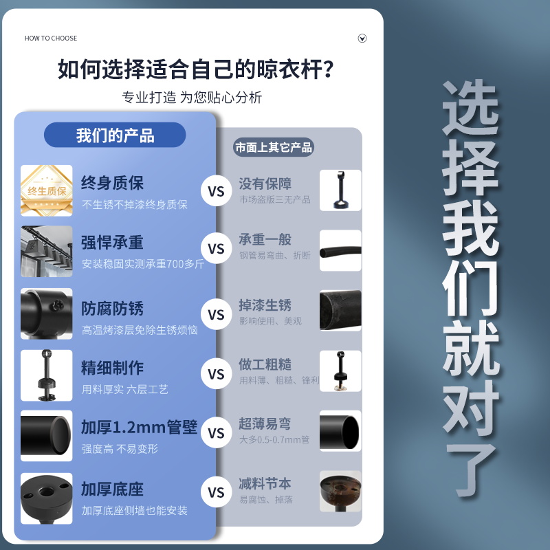 阳台顶装晾衣杆不锈钢晾晒杆家用固定式晾衣架室内外一根管杆子