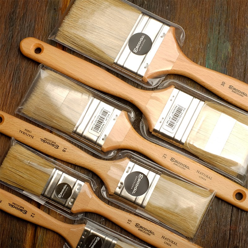 笔皇ESCOD猪鬃油画刷子硬毛刷丙烯板刷美术画画颜料画刷短柄