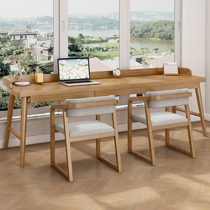 实木带抽屉书桌人长条桌带挡板儿童学习桌卧室写字桌办公电脑桌