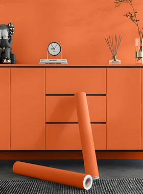 橙色贴纸衣柜门加厚肤感改色贴膜旧家具防水自粘贴皮柜子翻新改造