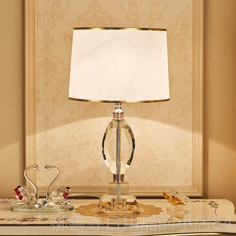 正品欧轻色奢水晶台灯温馨简约婚房蓝卧室床头式暖色美式灯家用可
