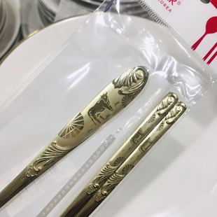 韩国原装进口不锈钢十二生肖12属相韩式传统餐具实心勺子筷子