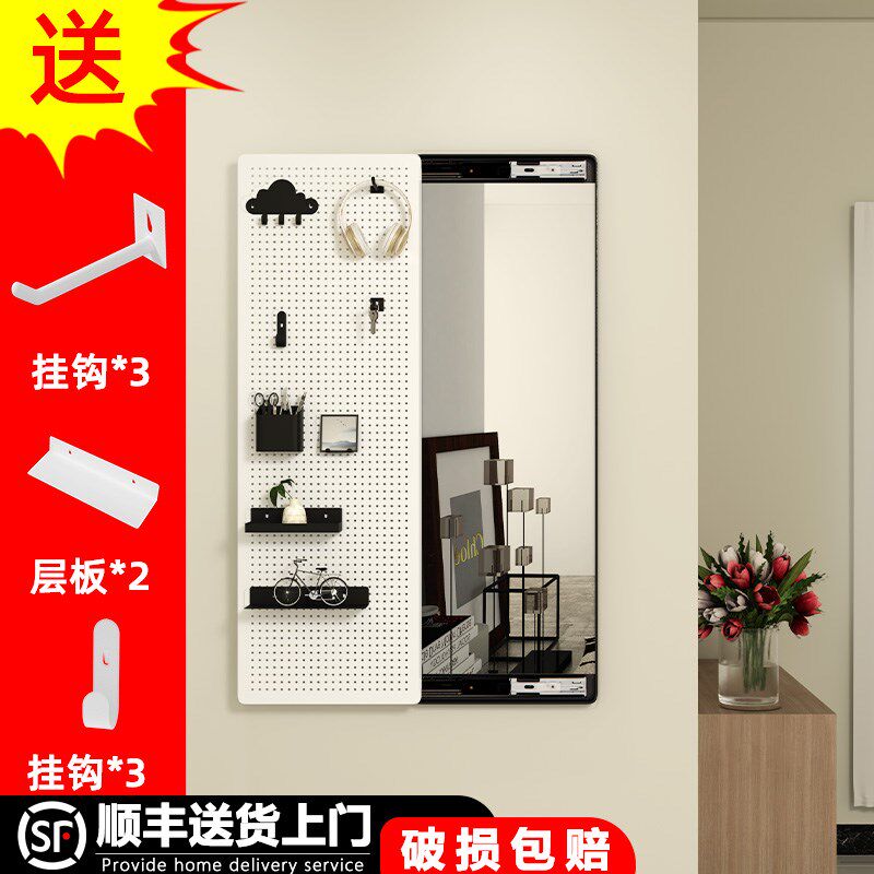 金属洞洞板推拉镜可遮挡全身镜子烤漆玄关镜卧室门后隐藏式穿衣镜