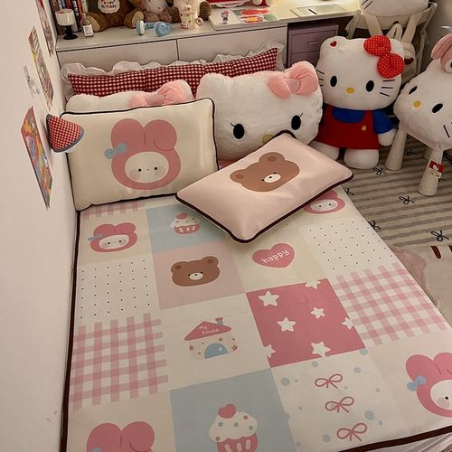 晚安猫独家少女心凉感牛奶丝凉席1.5m床可折叠空调席宿舍冰丝席子