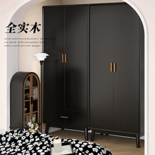 全实木衣柜黑色复古衣柜现代简约卧室家用两门对开门衣橱储物柜子
