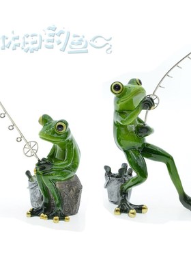 蛙星人园艺造景钓鱼青蛙鱼缸摆件树脂动物工艺品搞笑创意家装饰品
