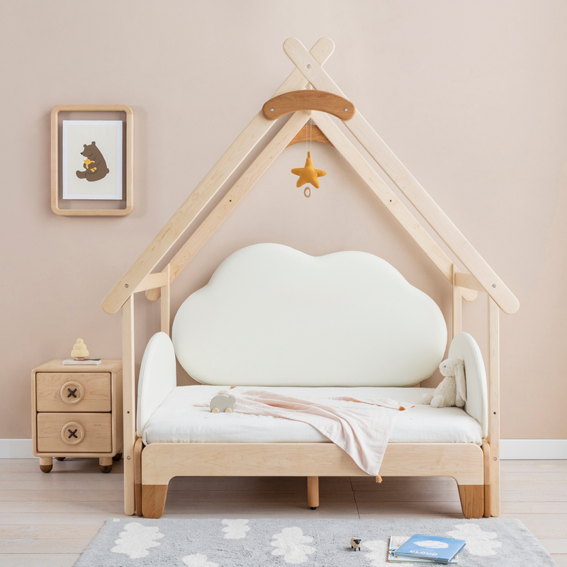 上形孩在 可可伸缩床外接屋顶 云朵彩虹推拉儿童沙发床 软包靠背