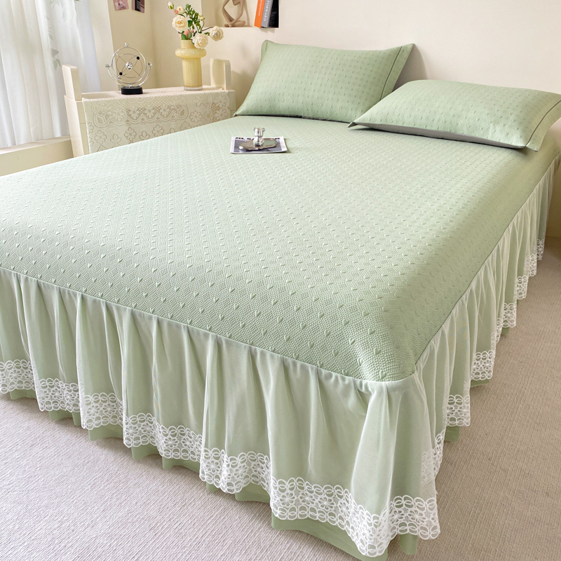 凉感冰豆豆席夏季三件套高端可水洗冰丝凉席床盖床裙款空调软席子