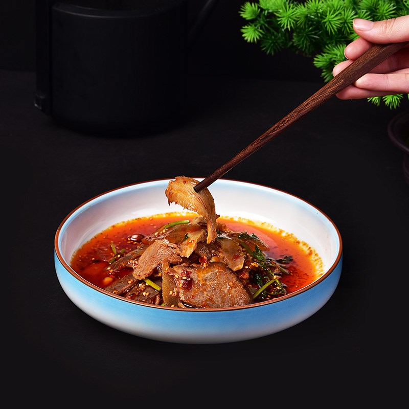 陶瓷渐变色圆形深汤盘饭店圆汤盘家用蒸蛋碗烧菜热菜盘子鼓形菜盆