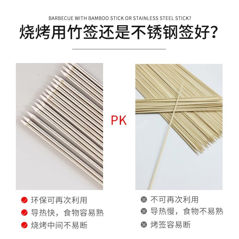 加粗不锈钢烧烤签子特粗圆钢签羊肉串烤肉烤串商用2.5*28厘米厂家