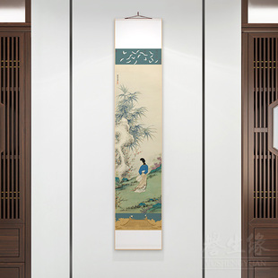 仕女图中式卷轴挂画竖版客厅走廊过道装饰画餐厅书房墙壁画瑞鹤图