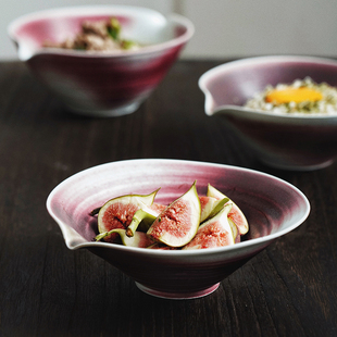 不规则碗7寸大号流嘴浅碗手工陶土家用吃饭碗餐厅面碗水果沙拉碗