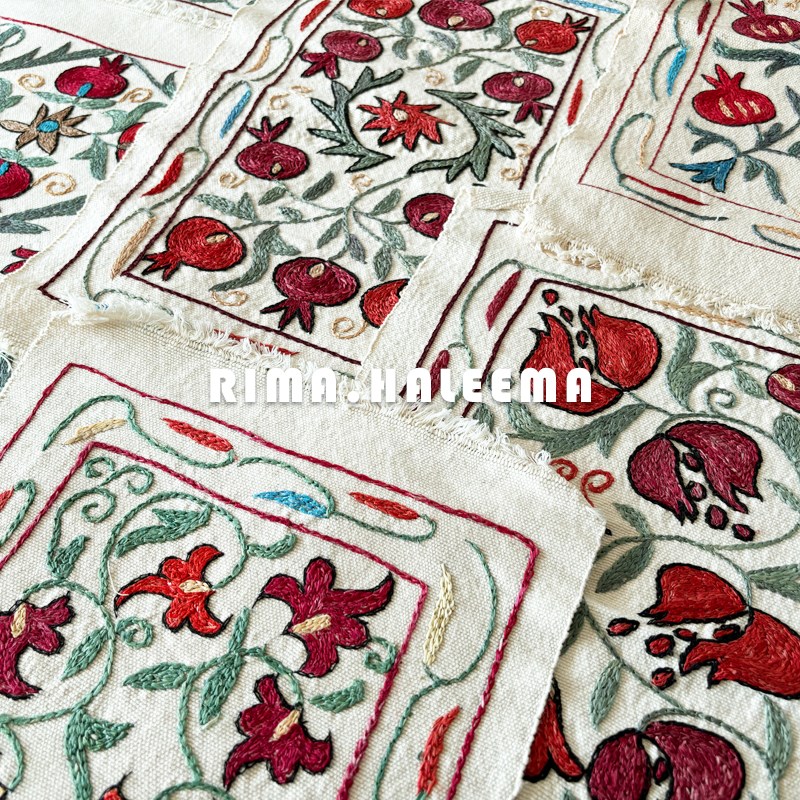 进口复古极繁手工刺绣石榴纹长方餐布餐垫桌垫茶席挂布挂画小毯