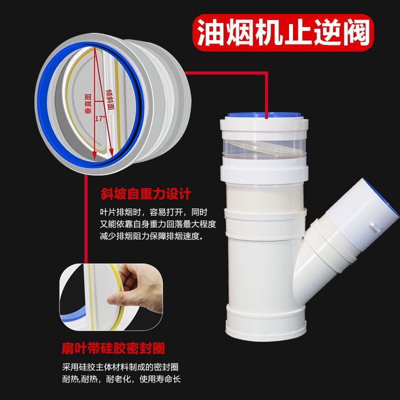 斜三通160带止逆阀止回阀PVC管110变径75排风软管180Y型油烟机管