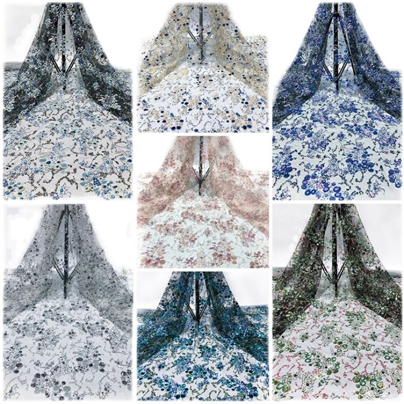 法式亮片牛奶丝水溶蕾丝面料立体网底涤光刺绣布料贴花款diy布料