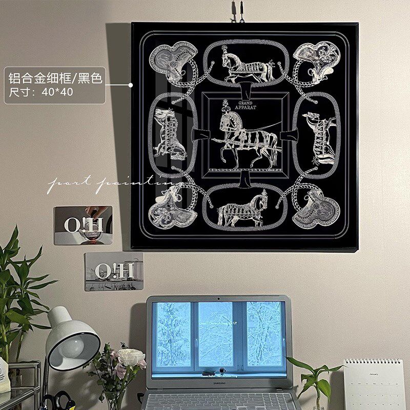 港画 仿丝巾画盛装的骏马中古餐厅卧室客厅装饰画现代挂画马家