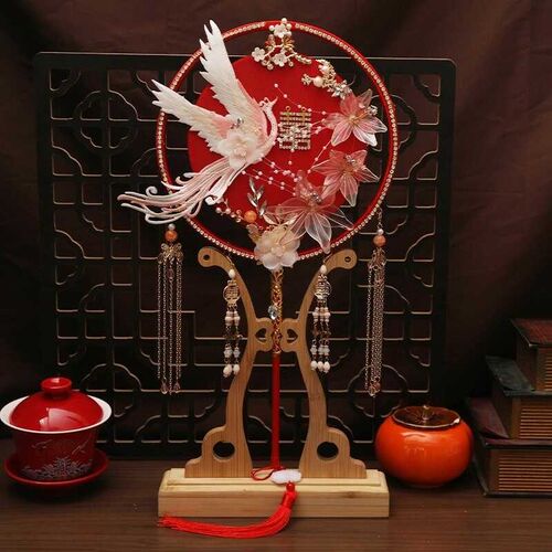 团扇新娘结婚DIY材料包红色手工刺绣出嫁喜扇中式高级定制双面