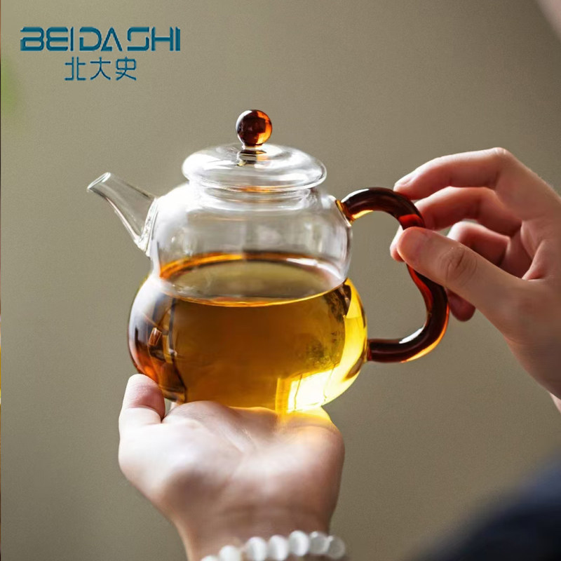 北大史玻璃茶壶泡茶壶耐热玻璃彩把花茶绿茶壶家用办公功夫小茶壶