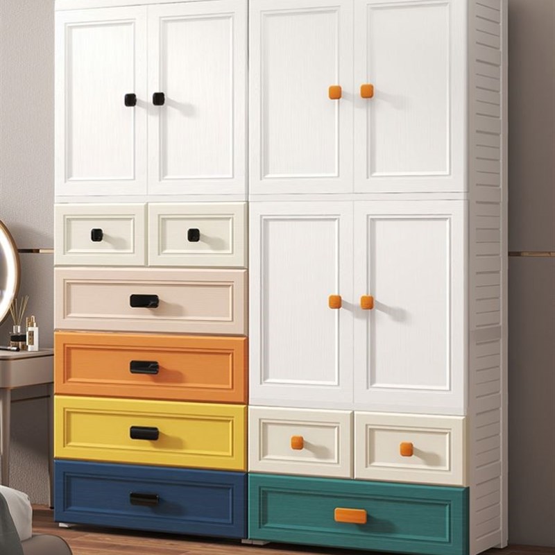特大号多层简易双开门柜家用卧室宝宝衣柜塑料儿童柜子抽屉式40