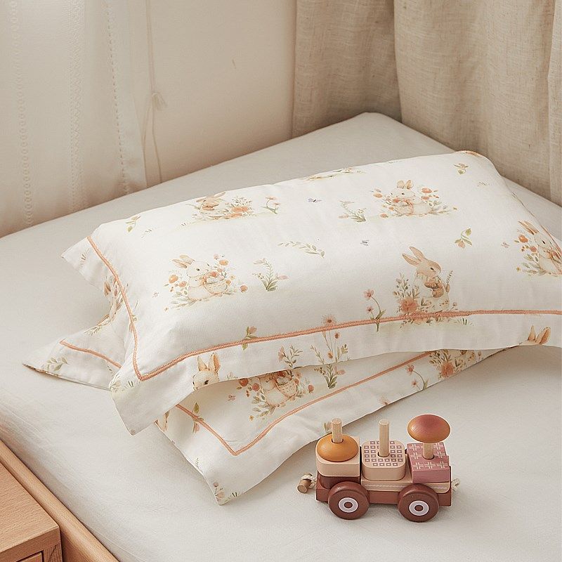 A类卡通双层纱竹纤维棉枕套儿童宝宝学生乳胶枕头套夏季微凉单人