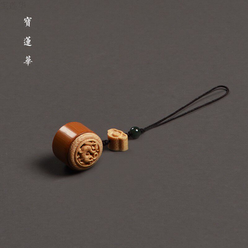 玉竹雕双面镂空窗小圆鼓香囊挂饰品 茶道摆件 茶玩手把件车挂吊坠