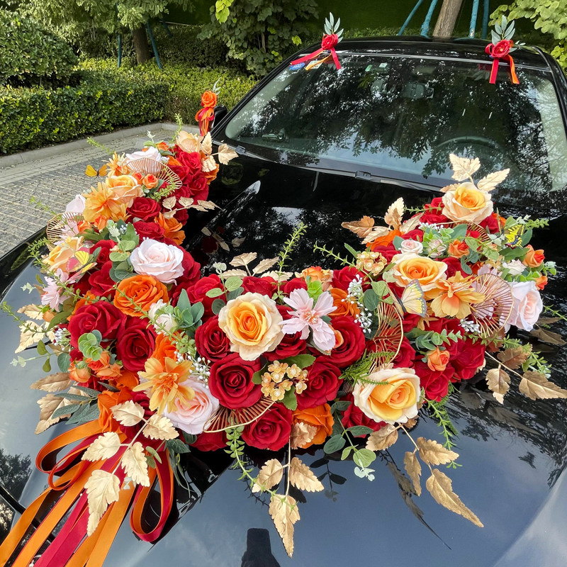 U型主婚车装饰车头花全套主车花车结婚车队套装仿真头车花装饰