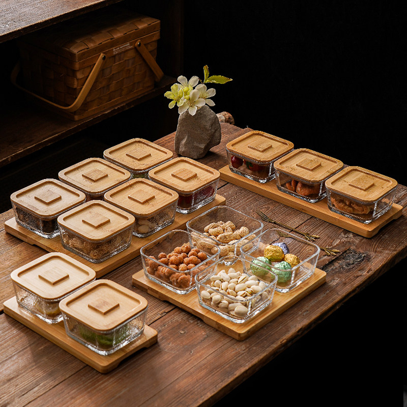 茶几水果瓜子点心零食摆放方形分格盘带盖密封防潮坚干果盘盒家用