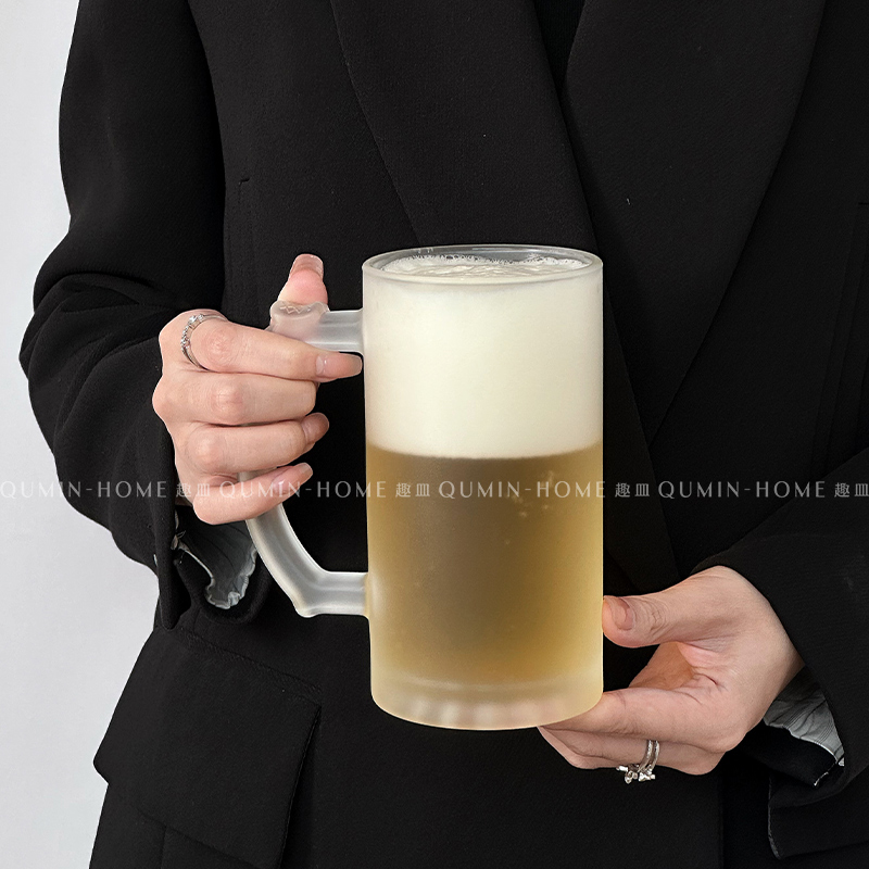Qumin 带把大容量加厚耐热家用啤酒杯酒吧扎啤杯夏日冷饮杯水果茶